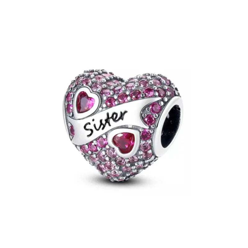 Hot Selling 925 Silver Sibling Daughter Heart-Shaped Charm Bead Suitable For Original European Bracelet DIY Women's Jewelry Gift