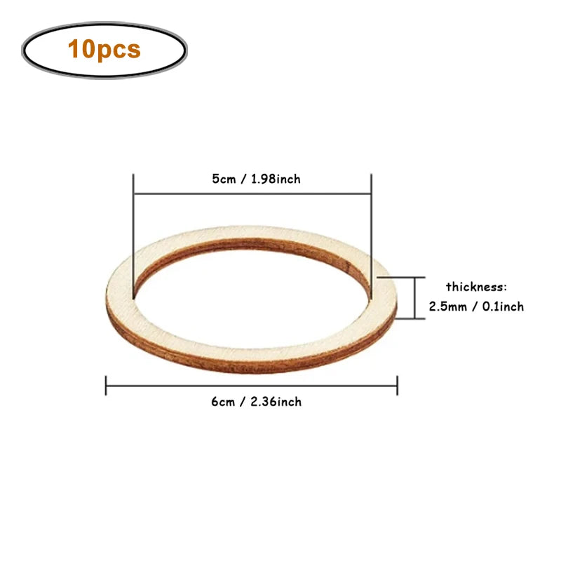 4-15cm Unfinished Wood Pieces Rings Shape Circle Ornaments Wood Rings Blank Wooden Slices for Painting Christmas Tree Home Decor