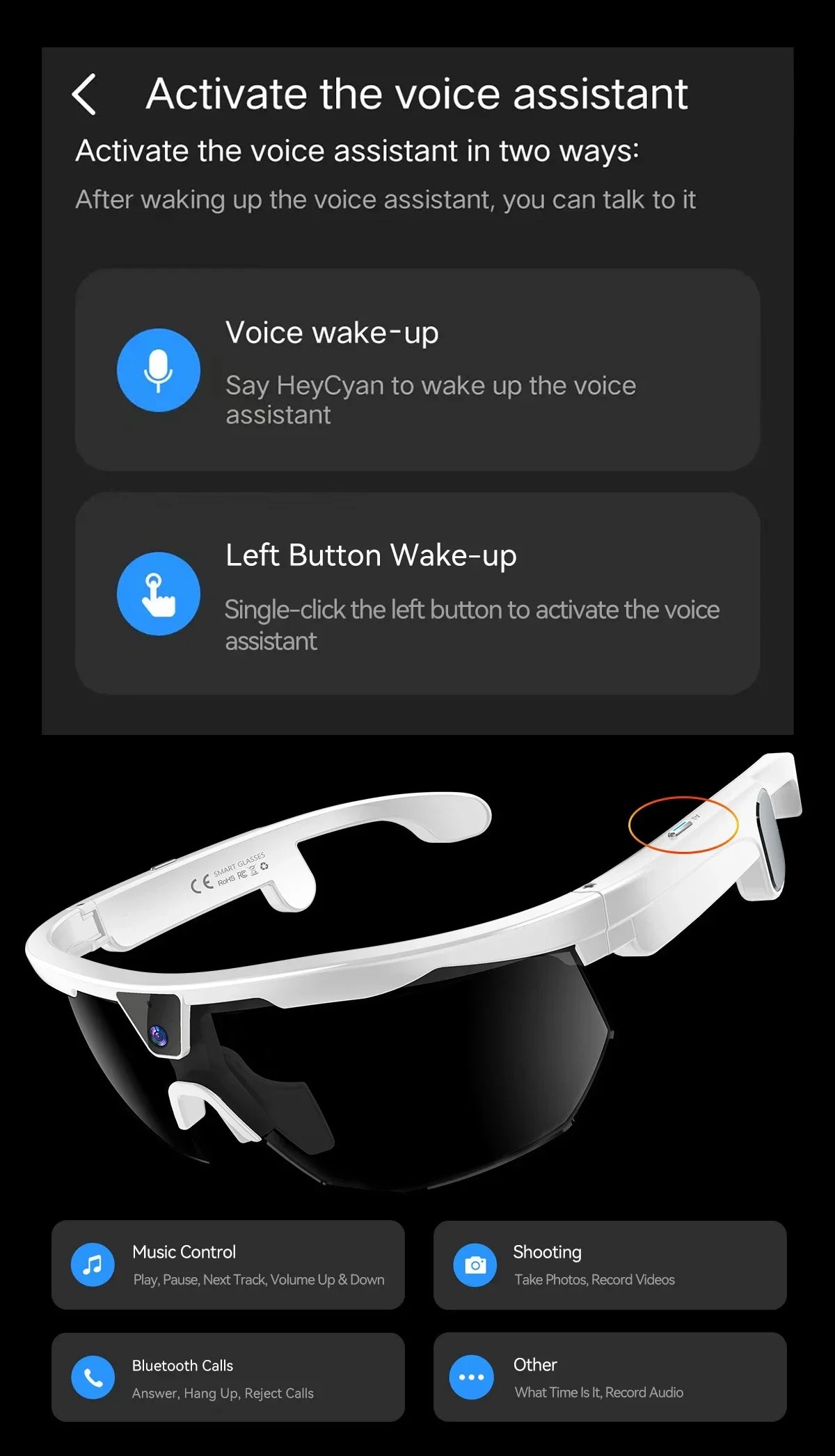2026 AI Smart Glasses 800W HD Anti-shake Camera IP66 Waterproof AI Voice Wake-up AI Translation Four-in-one Cycling Glasses
