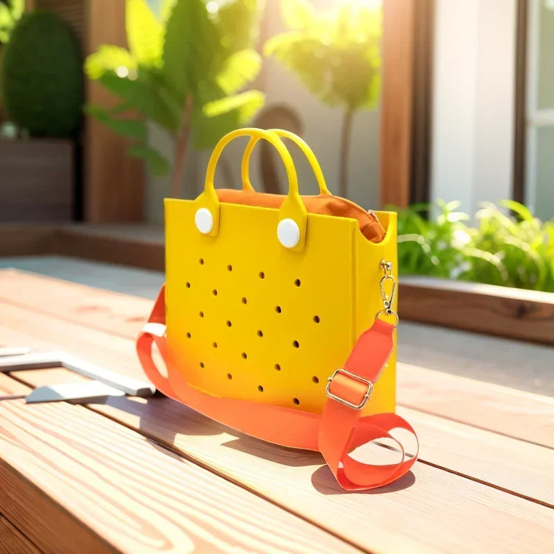 Fashion Storage EVA Large Leather Shoulder Bag Beach Tote Travel Handbag Storage for Women Casual Waterproof Bag Hole Fit Charms