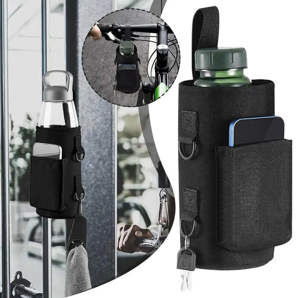 Magnetic Gym Water Bag,Water Bottle Tumbler Carrier Holder With Phone Pockets & Shoulder Strap,Sports Magnet Water Bottle Sleeve