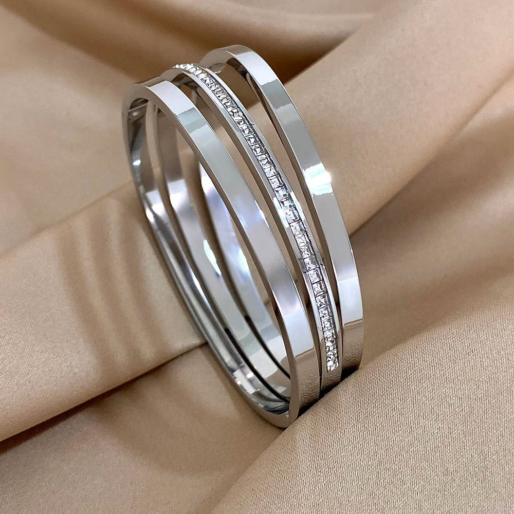 3PCS Luxury Rhinestone Bangle Bracelet Set for Women