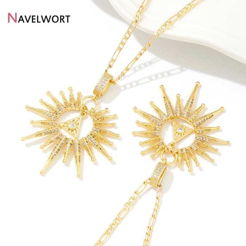 18K Gold Plated Brass Sun Charms For Jewelry Making,Jewelry Pendants,Inlaid Zircon Sun Pendants For Necklace Making Findings