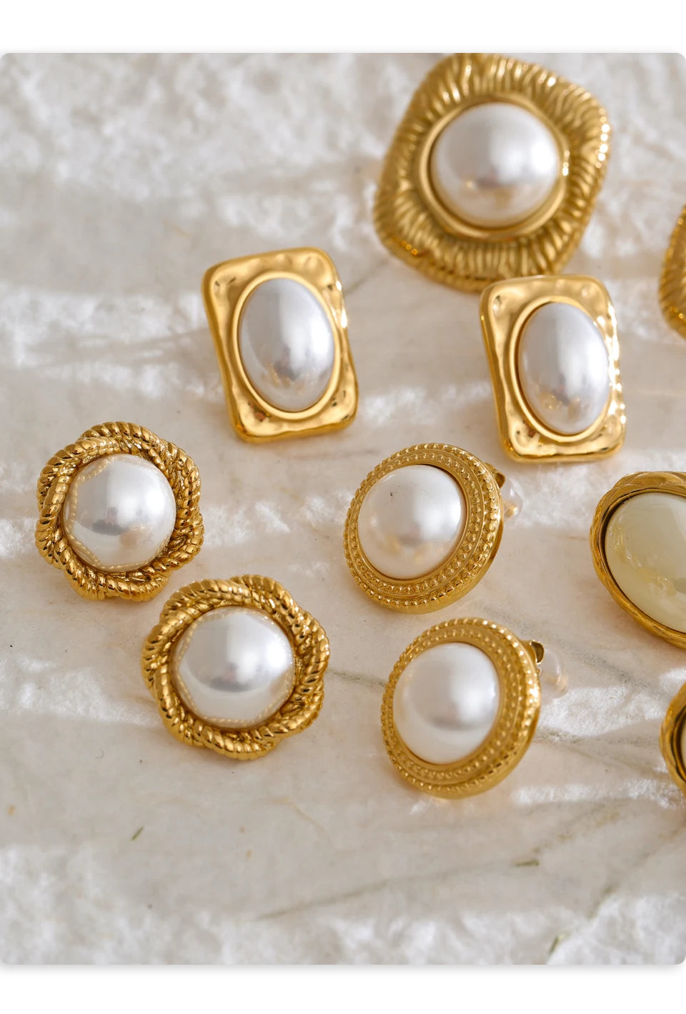 Yhpup Trending Stainless Steel Imitation Pearls Round Square Stud Earrings Korean Daily Versatile Vintage Chic Fashion Jewelry