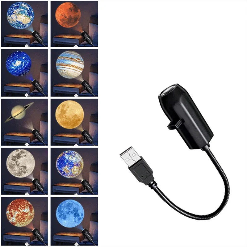 USB Ceiling Moon Earth Projection Atmosphere Light Starry Sky Lamp Night Light Romantic Bedroom Decoration Galaxy Projector