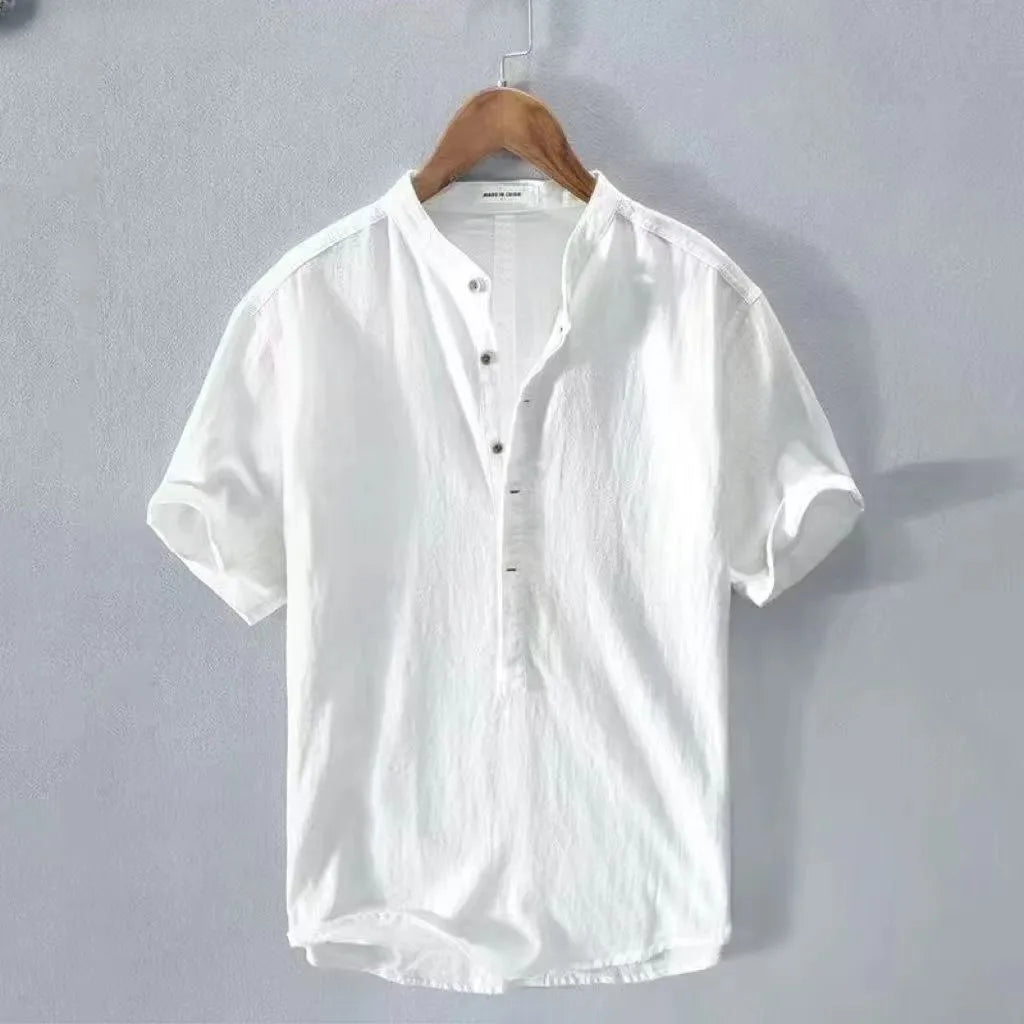 Men's Short Sleeve T-shirt Cotton and Linen Casual Men T-shirts Solid Color Summer Shirt Male Cozy Breathable