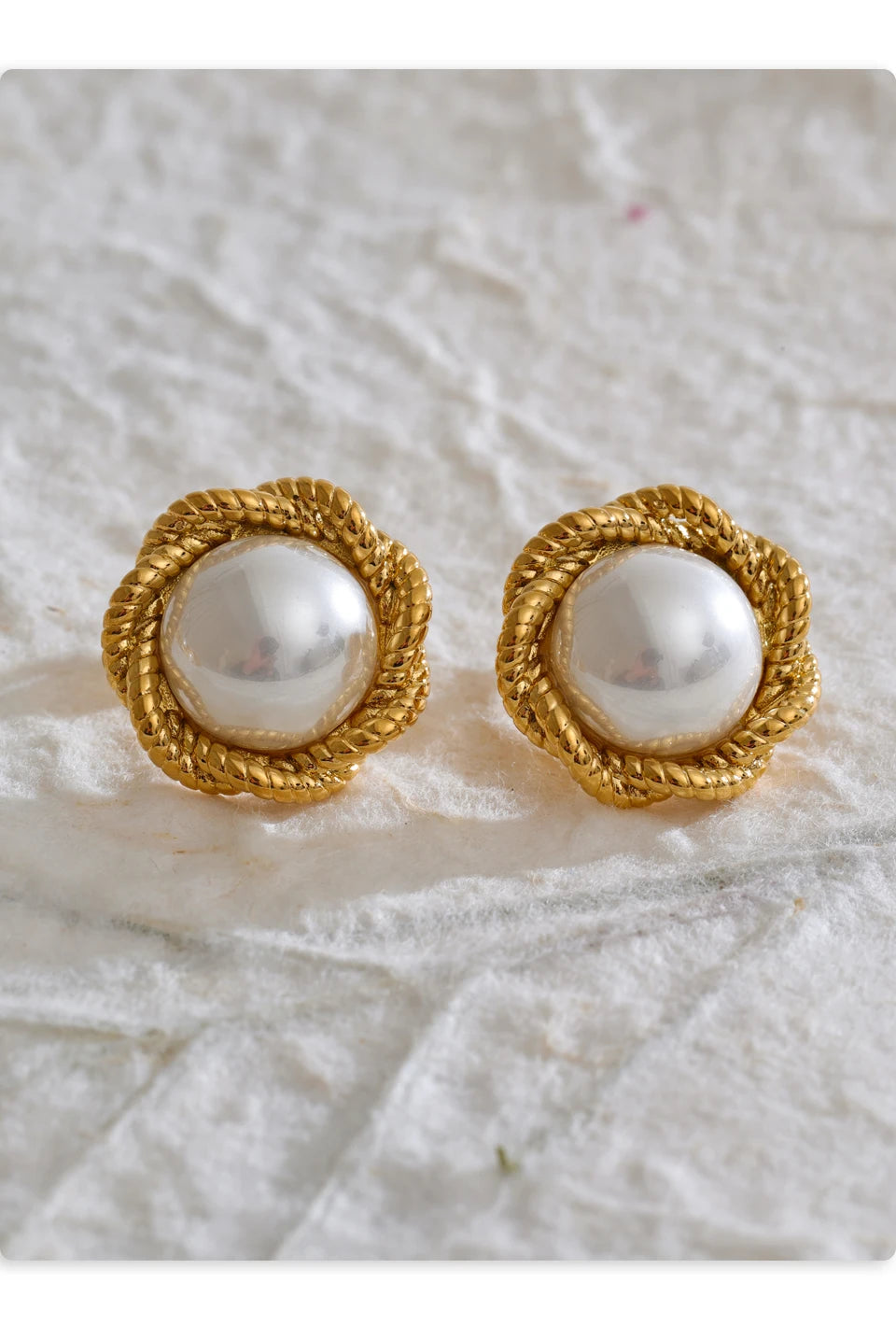 Yhpup Trending Stainless Steel Imitation Pearls Round Square Stud Earrings Korean Daily Versatile Vintage Chic Fashion Jewelry