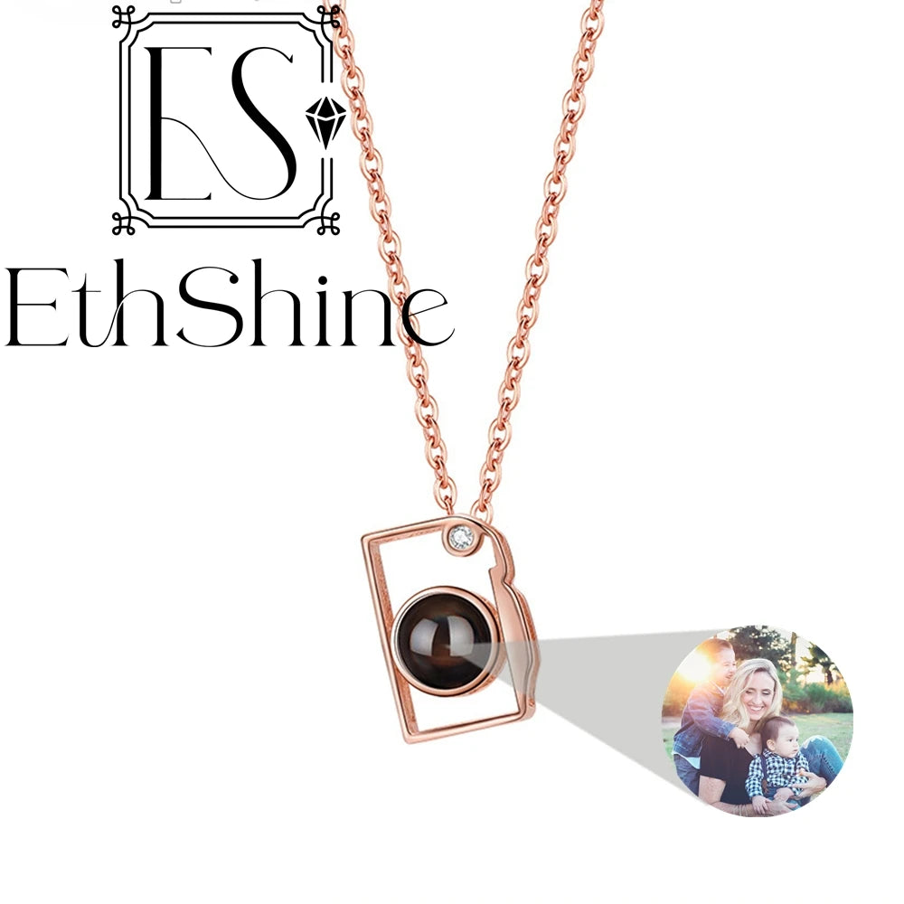 Geometric/Camera Pendant Custom Photo Necklace for Women Personalized Projection Photo 925 Silver Chain Birthday Jewelry