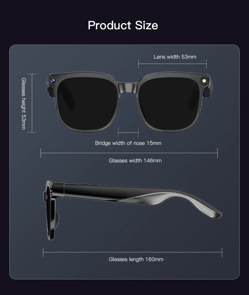 2026New AI Smart Glasses Men Women 800W HD Camera Bluetooth Call 100+Languages Translation Voice Control Music Player Sunglasses