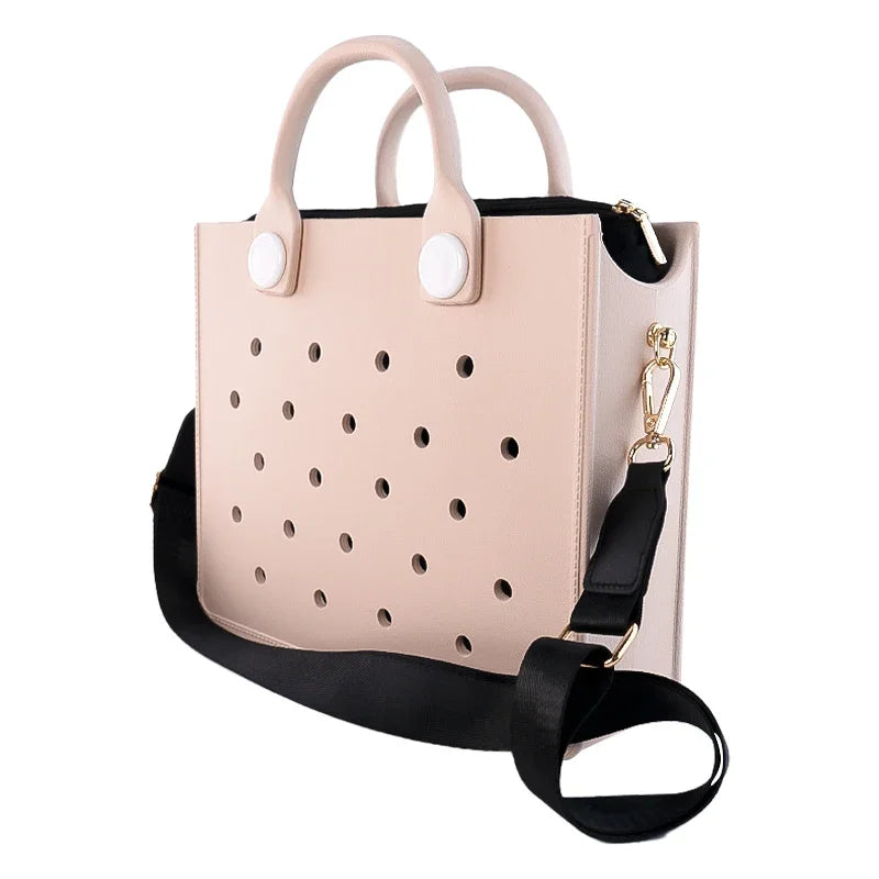 Fashion Storage EVA Large Leather Shoulder Bag Beach Tote Travel Handbag Storage for Women Casual Waterproof Bag Hole Fit Charms