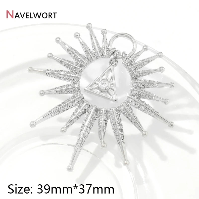 18K Gold Plated Brass Sun Charms For Jewelry Making,Jewelry Pendants,Inlaid Zircon Sun Pendants For Necklace Making Findings