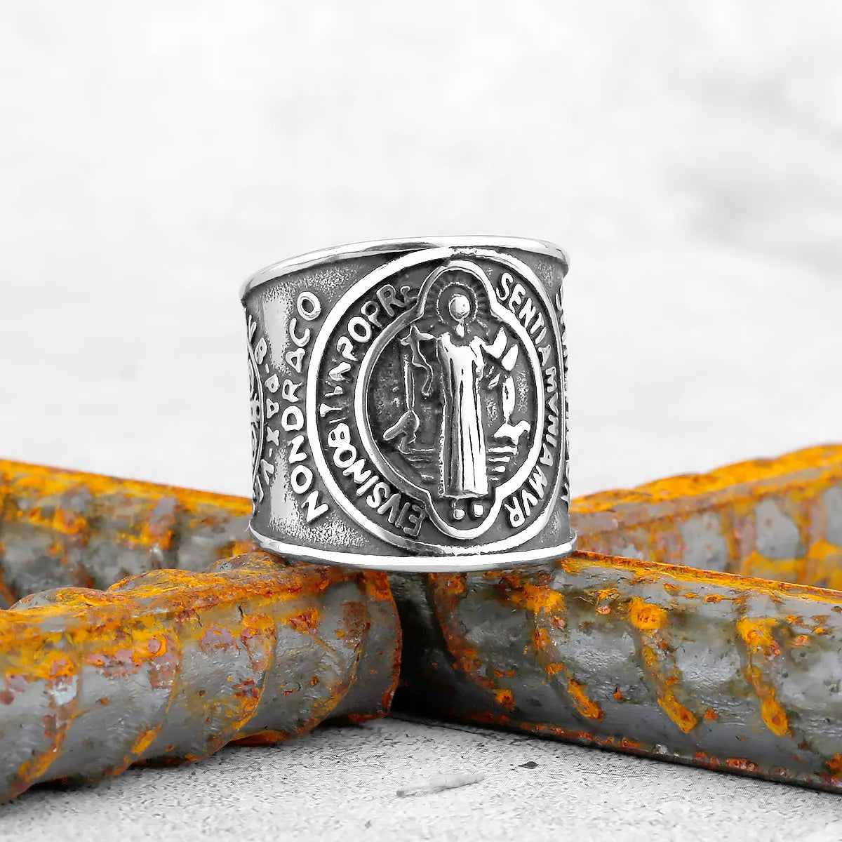 Religious Belief Jesus Cross Ring Gold And Steel Color Never Fade Stainless Steel Men's Index Finger Ring Creative Retro Jewelry