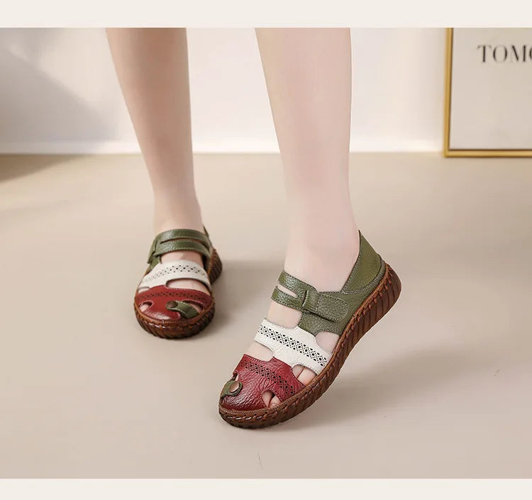 Newest gladiator summer sandals women's big size 43 woman real leather sandals ladies patchwork strap Non-slip flats