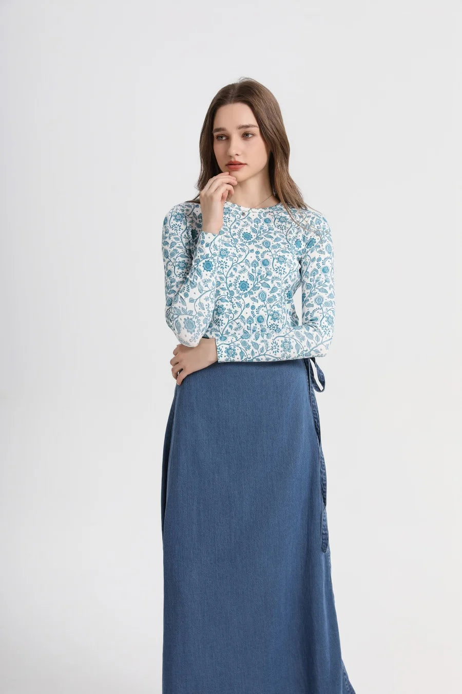 AS 2025 woman fitted-closed design print ribbing basic tops high stretch fabric