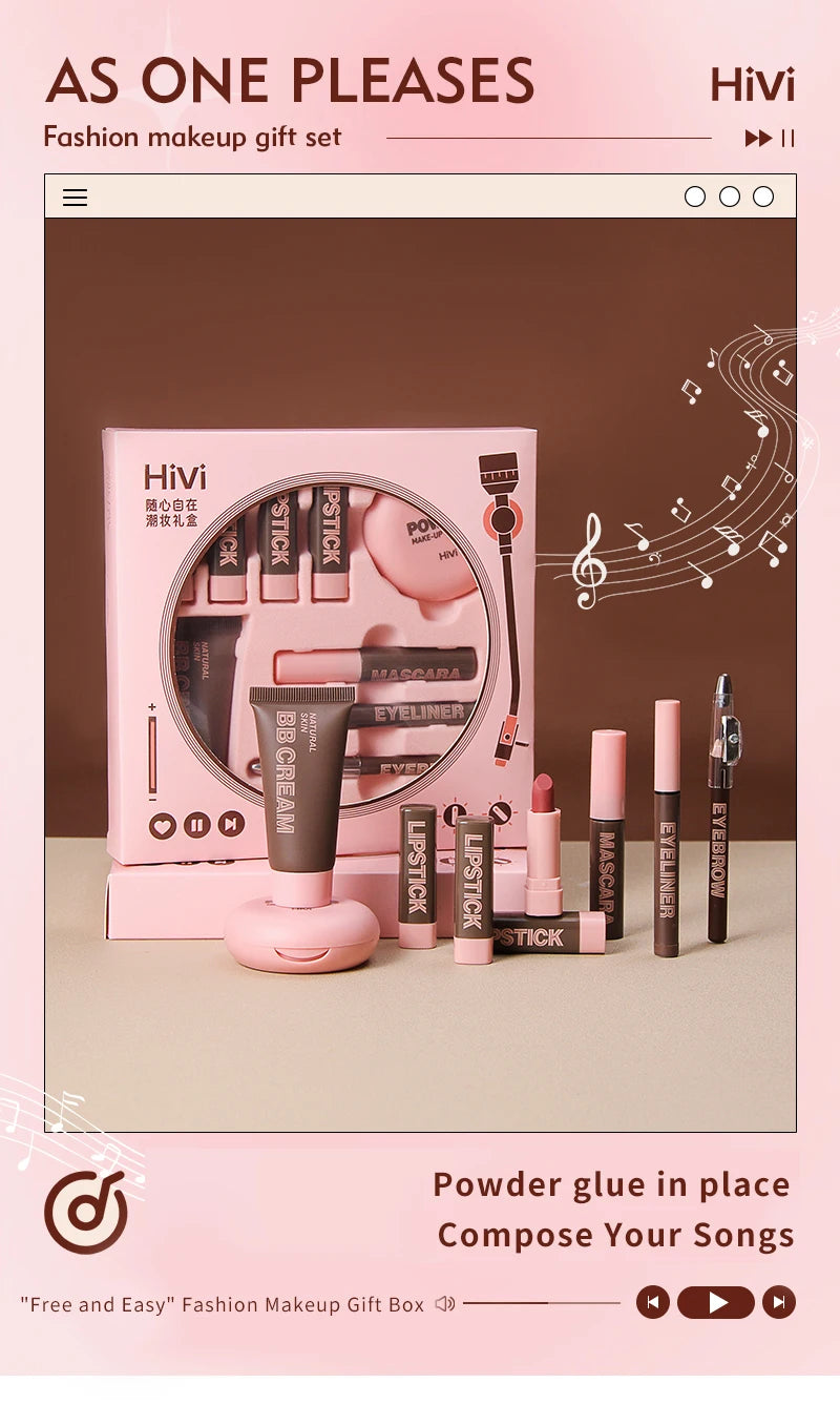 Women's Christmas makeup set, 9 lipsticks & powder press &BB cream & eyebrow pencil & mascara & eyeliner set,for women and girls