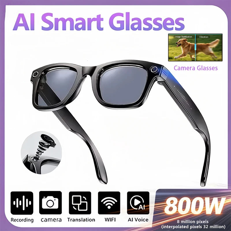 AI Smart Glasses with Camera 4K HD Video and PhotoCapture Real-TimeTranslation Voice Recording Open-Ear Audio Object Recognition