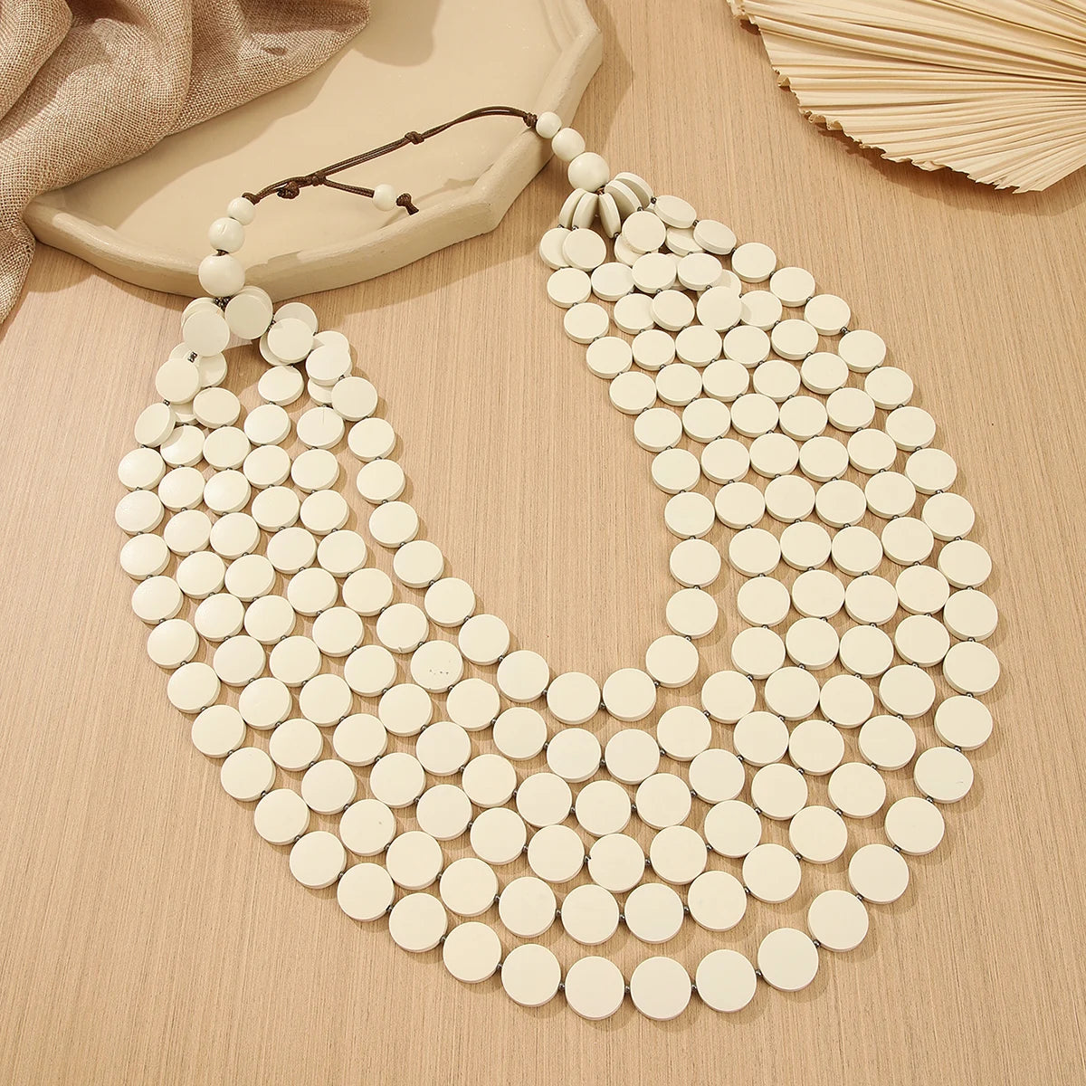 2026 Trend Fashion Geometric Round Wooden Beads Handmade Beaded MultiLayer Long Necklaces For Women Vacation Party Jewelry