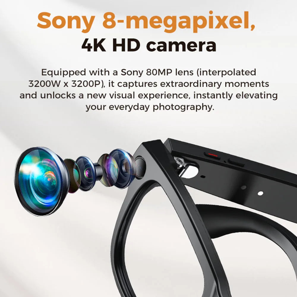 AI Smart Glasses GPT Camera 4K HD Multifunctional 3-in-1 Lens Bluetooth Call 3600Mah Battery Voice Assistant Control Sunglasses