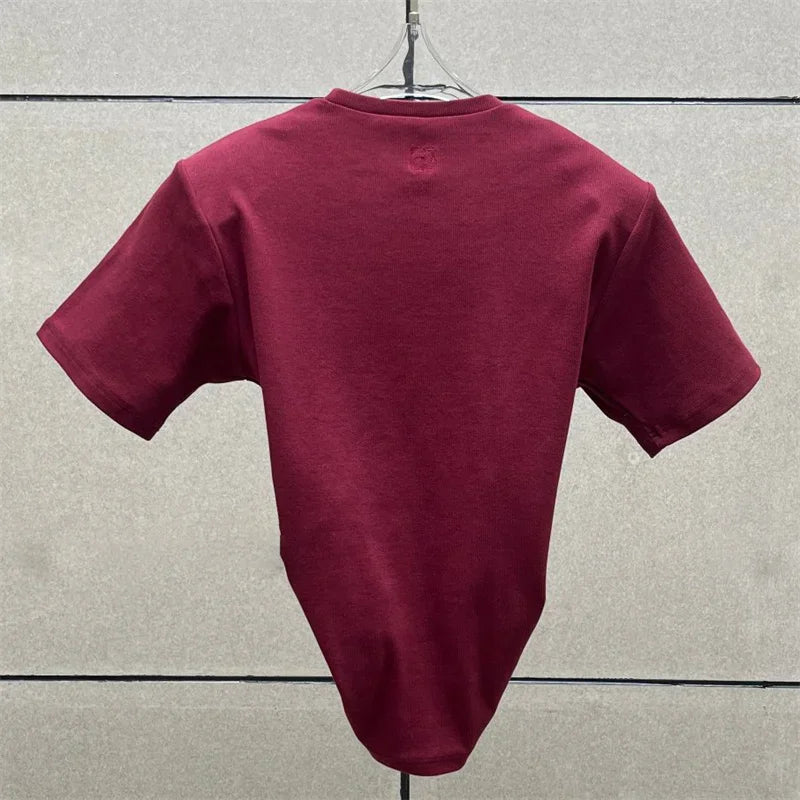 Women's t-shirt 2025 summer new shoulder padded slim fit short sleeved top pure cotton round neck pullover y2k Crop top corset