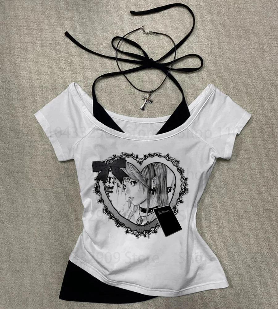 Woman T-shirts Women's Clothing 2026 Trend Baby Tees Y2k Tops 90s Clothes Vintage Trashy Y2k 2000s Goth Kpop Crop Top Women Emo
