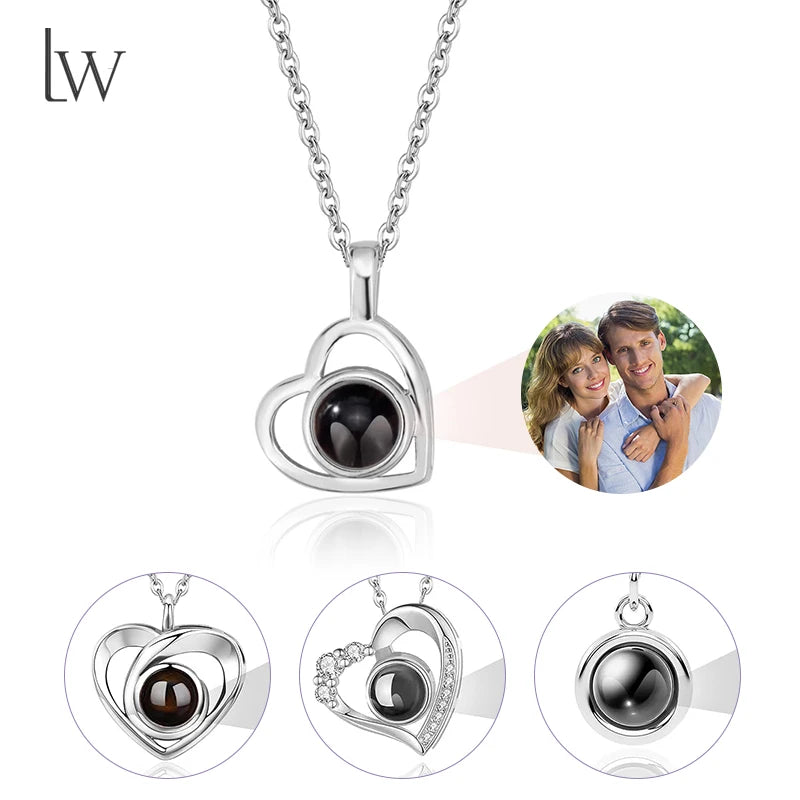 Personalized Picture Projection Necklace Custom Photo Pendant Necklace Love Memorial Gifts Birthday Gifts for Mom Wife Valentine