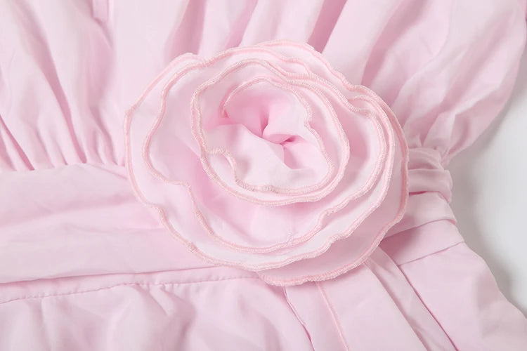 Weird Puss Sweet Style 3D Flower Decoration Dress Women Y2K Flare Sleeve Ruched Ribbon Vacation Fashion Elegant Mini Bodycon