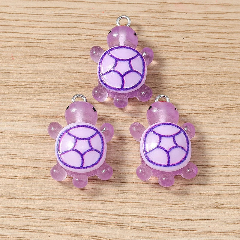 10pcs 16x25mm Cartoon Animal Charms Candy Colors Resin Turtle Charms Pendant for Jewelry Making Earrings Necklace DIY Craft Gift