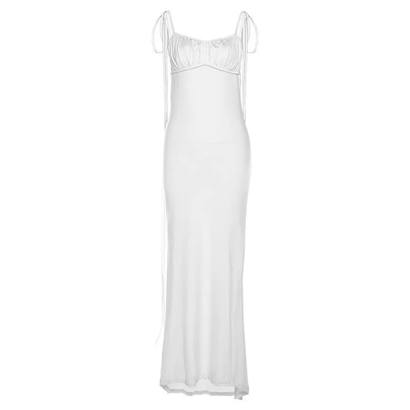 Y2k Elegant Deep Open Back Backless Slim Maxi Dress Women Spaghetti Strap Sleeveless Bodycon Long Dress Sexy Club Party Vestidos