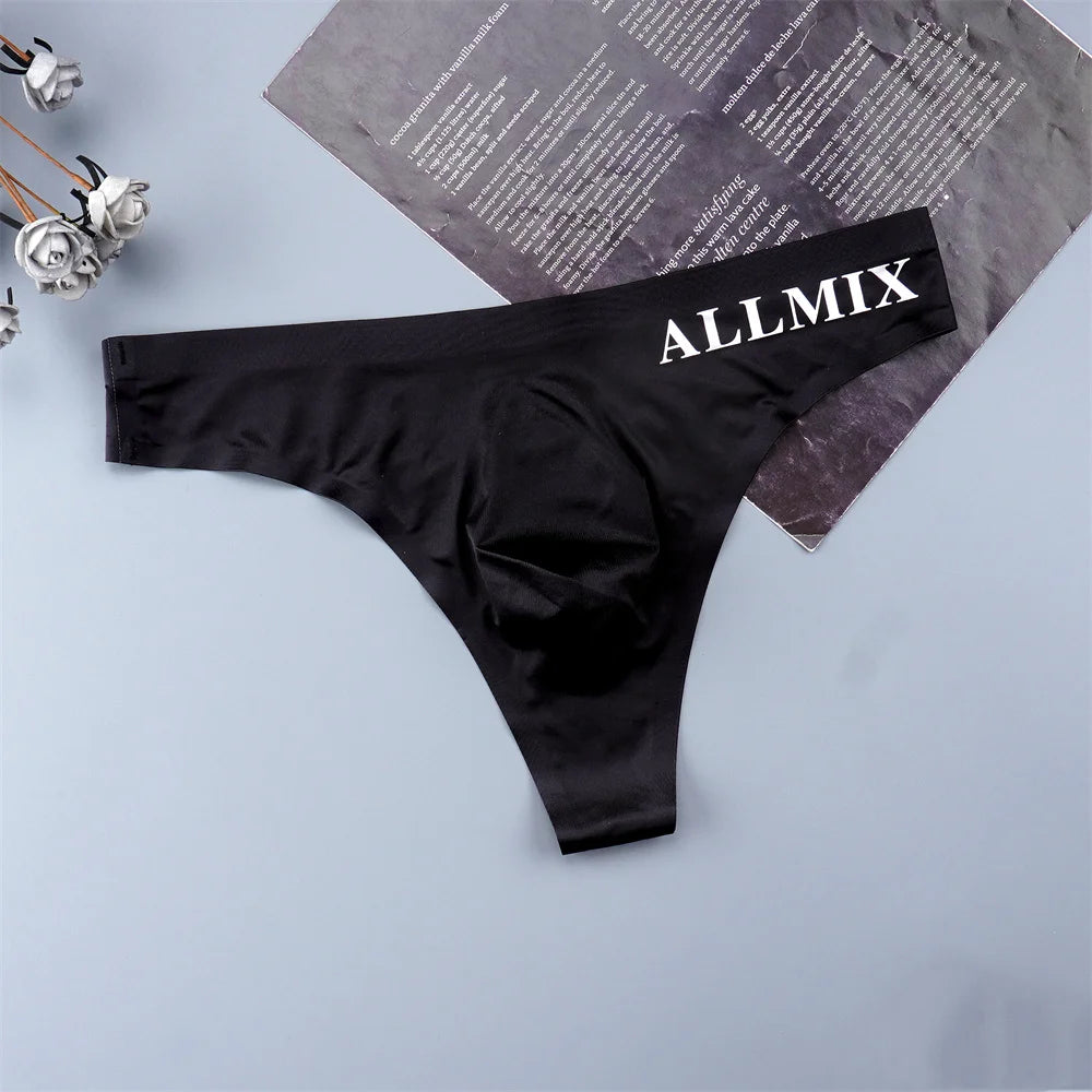 Sexy Transparent Man Ice Silk Underwear Male Thongs Sports Letter Waist Ultra Thin Seamless G-string Panties Low Rise Breathable