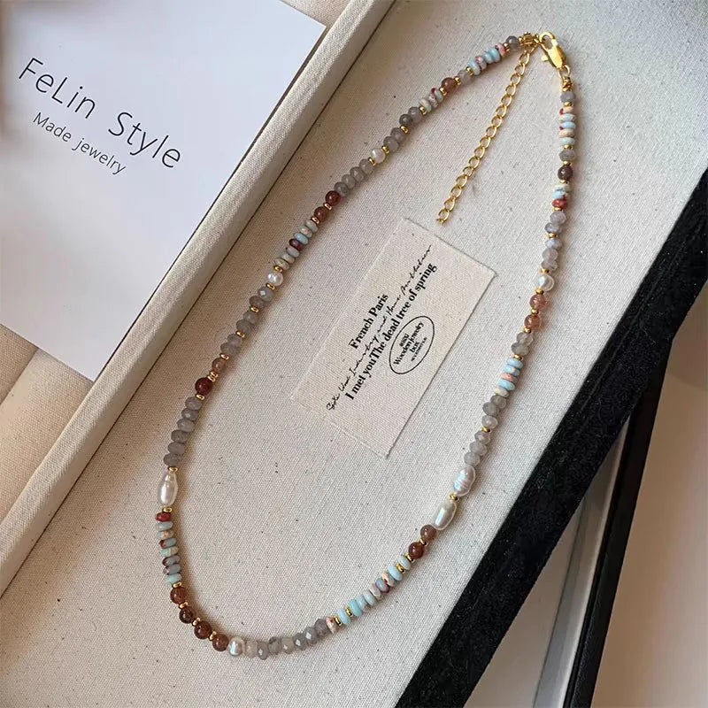 Elegant Handmade Woven Natural Stone Beadeds Chain Pearl Pendant Necklace Luxury Accessories for Women Necks Fashion Jewelry