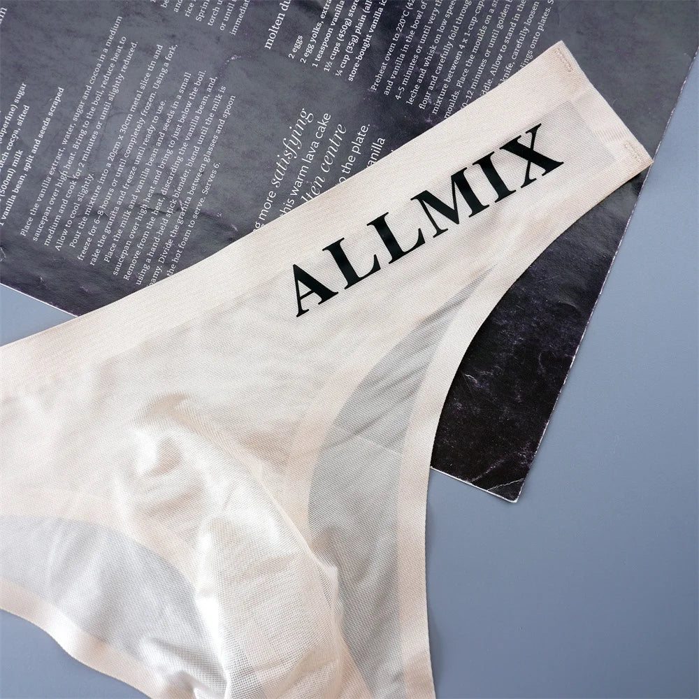 Sexy Transparent Man Ice Silk Underwear Male Thongs Sports Letter Waist Ultra Thin Seamless G-string Panties Low Rise Breathable