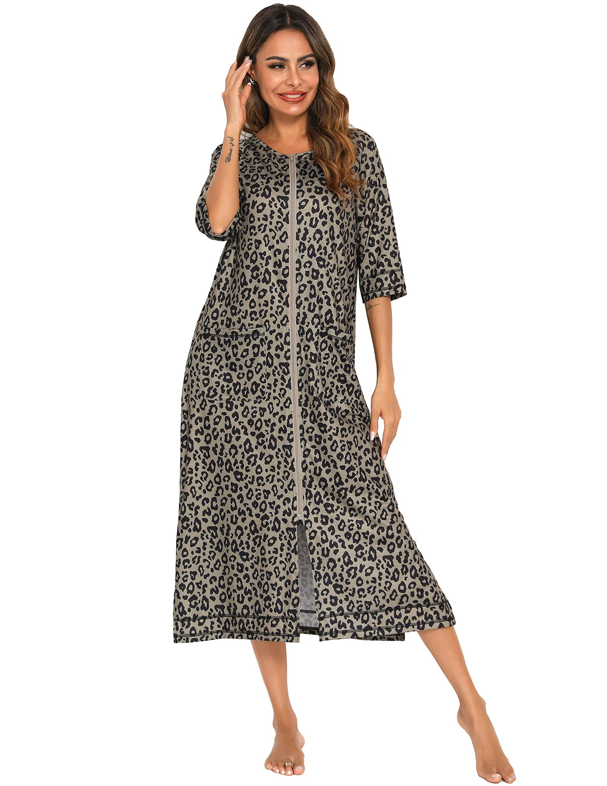 Zipper Women Sleepwear Pajama Maternity Dress 3/4Sleeve Nursing Baby Breastfeeding Nightdress Pregnancy Dress пижама хлопок