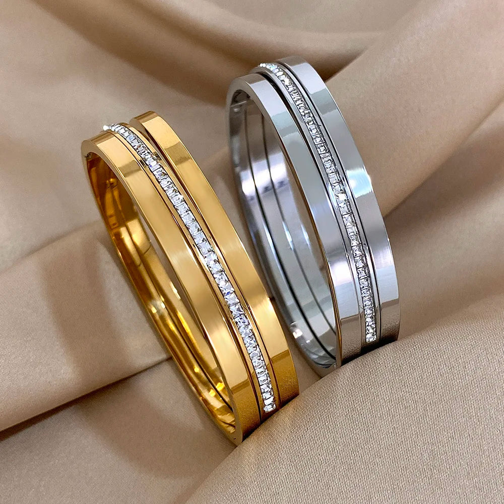 3PCS Luxury Rhinestone Bangle Bracelet Set for Women