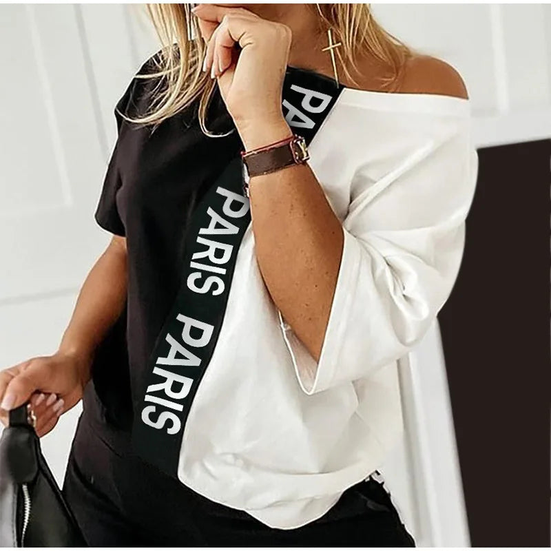 2023 Women's Spring Summer Sportswear Two-piece Set With Patchwork Letters Short Sleeved Long Pants Casual Women's Two-piece Set