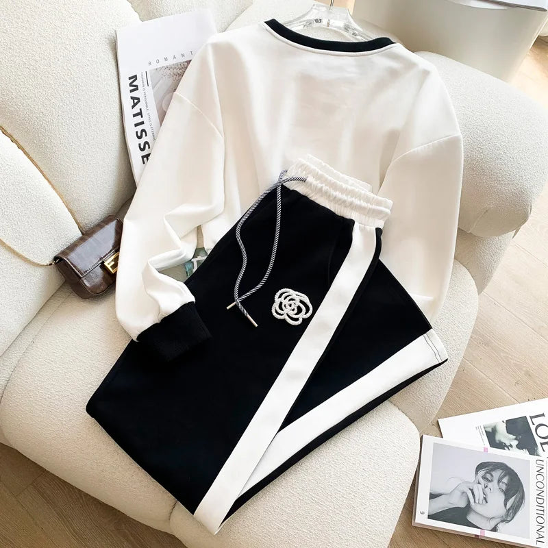 2023 High-End Sports and Leisure Suit Women's Autumn 2023 New Fashionable Stylish Brand Sweater Wide-Leg Pants Two-Piece Suit