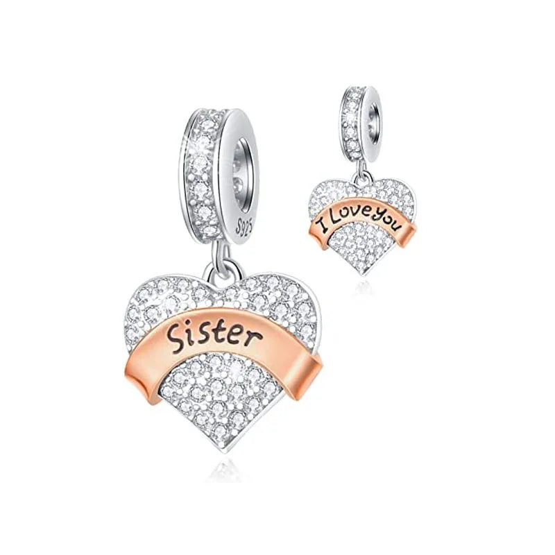 Hot Selling 925 Silver Sibling Daughter Heart-Shaped Charm Bead Suitable For Original European Bracelet DIY Women's Jewelry Gift