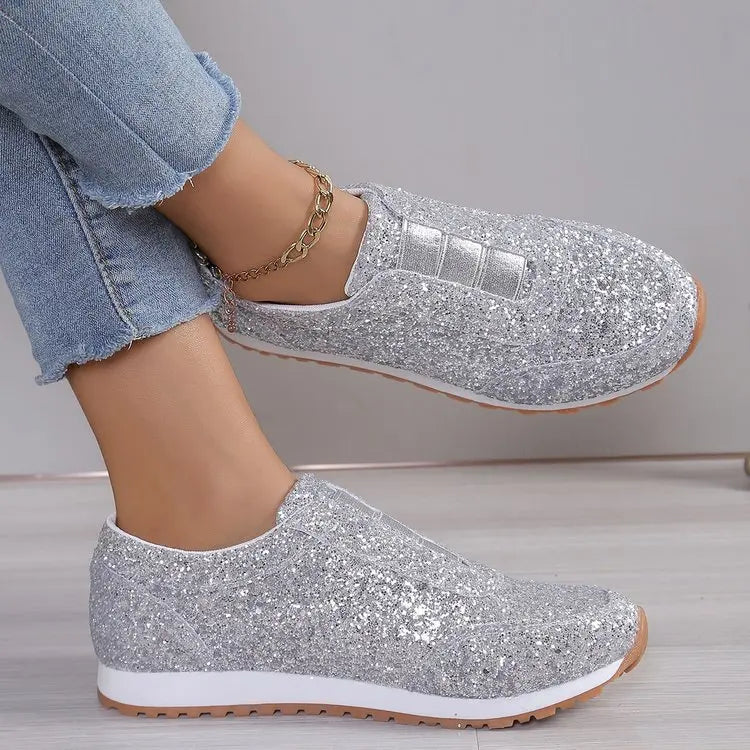 2024 Autumn New Fashion Slip-on Low-heeled Women's Sneakers Gold Silver Trend Sport Shoes Ladies Outdoor Casual Walking Shoes