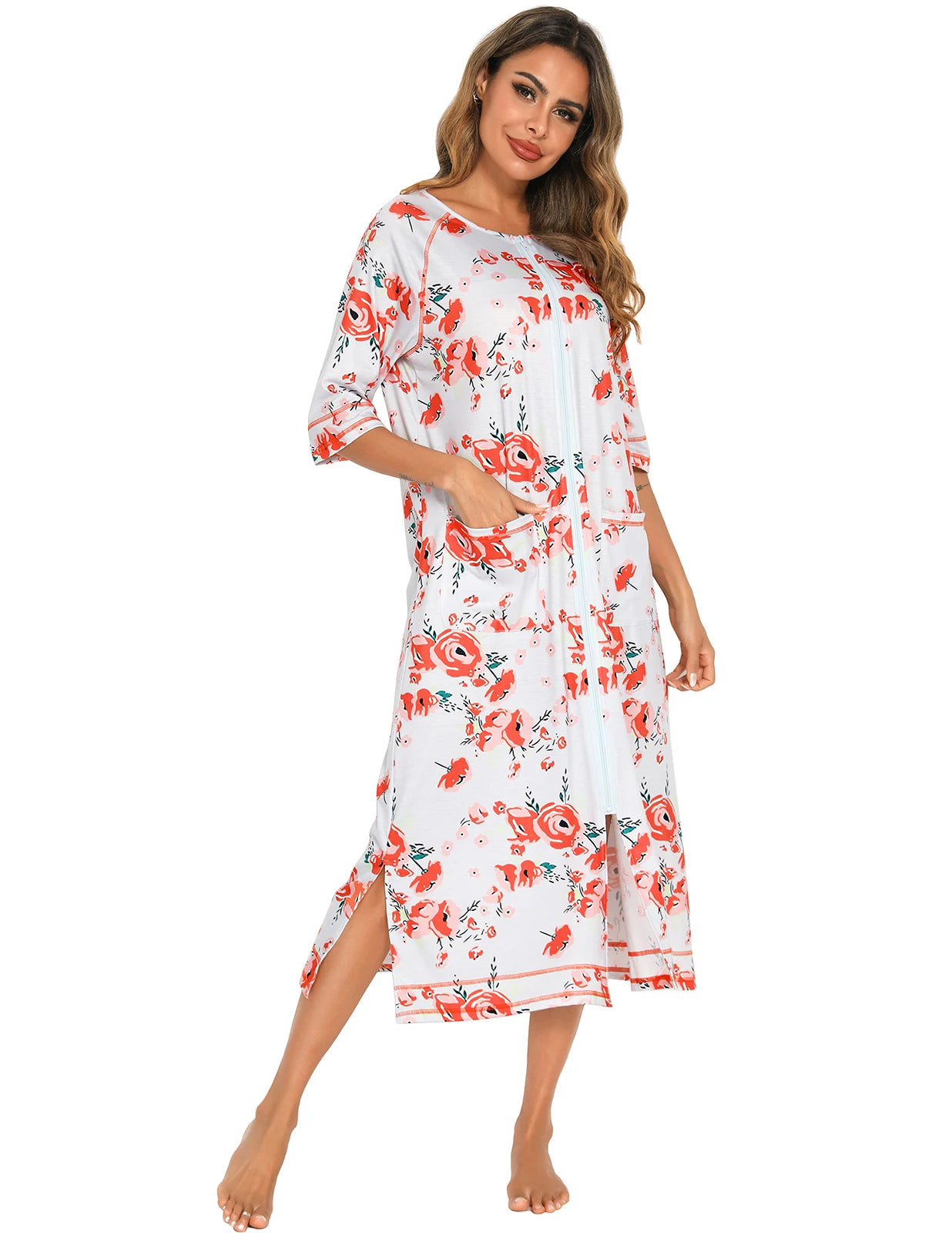 Zipper Women Sleepwear Pajama Maternity Dress 3/4Sleeve Nursing Baby Breastfeeding Nightdress Pregnancy Dress пижама хлопок