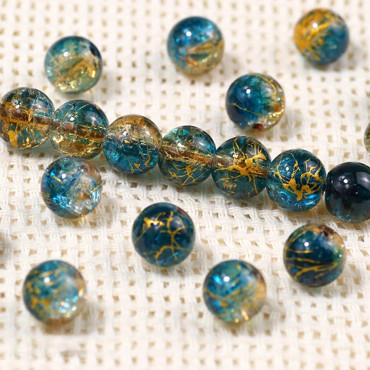8/10mm Gradient Color Dot Golden Crackled Crystal Bead Round Glass Spacer Loose Beads For Jewelry Making Bracelet DIY Accessorie