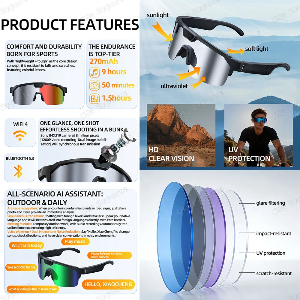 2026 New AI Smart Shooting & Recording Glasses with 800W Camera HD Anti-shake Bicycle Riding Shooting Artifact Windproof Goggles