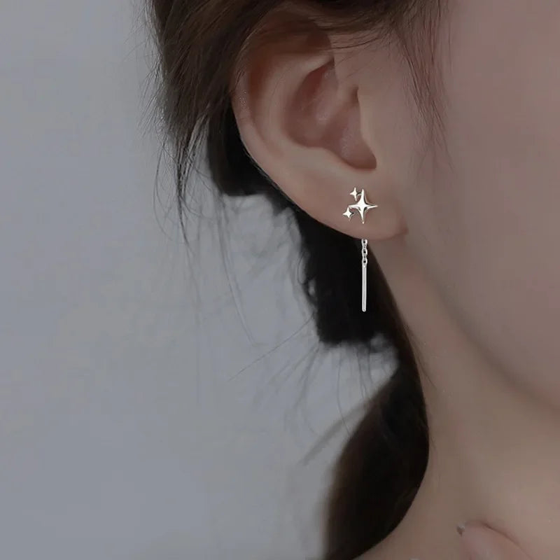 2025 New Korean Star Ear Wire Tassel Thread Chain Climb Star Pendants Drop Earrings Women's Straight Hanging Earings Jewelry