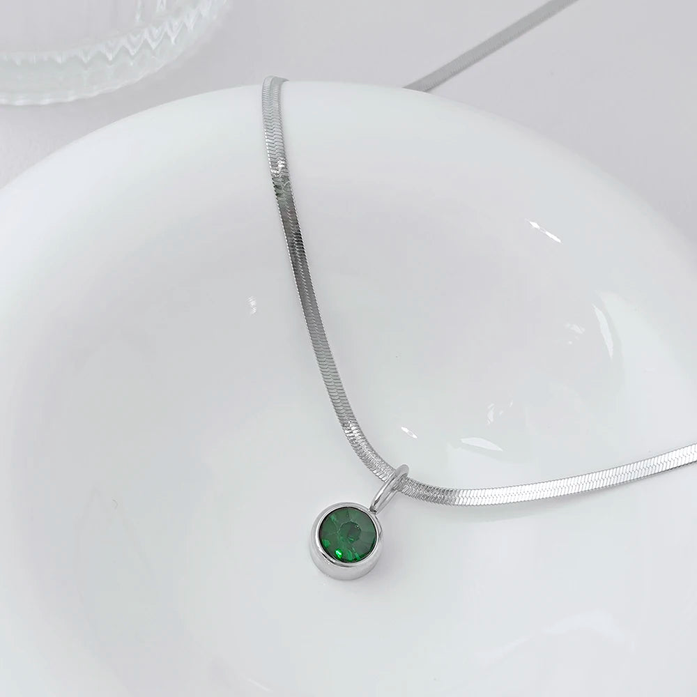 stainless steel jewelry Pendant Necklace for women 12 birthstone set necklace zirconia charms pendant choker Gifts for women
