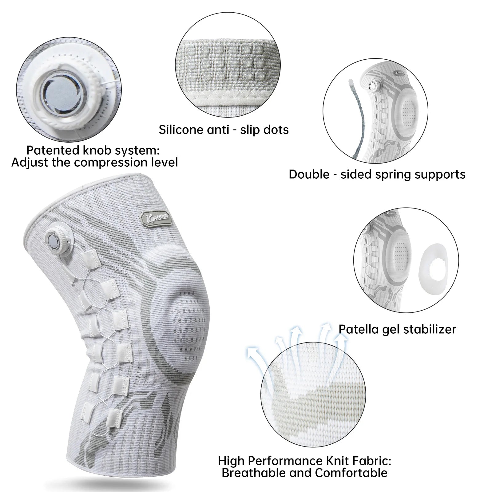 Kuangmi Smart Knee Brace Adjustable Compression with Mechanical Knob - for Stability & Pain Relief & Sports & Daily Use