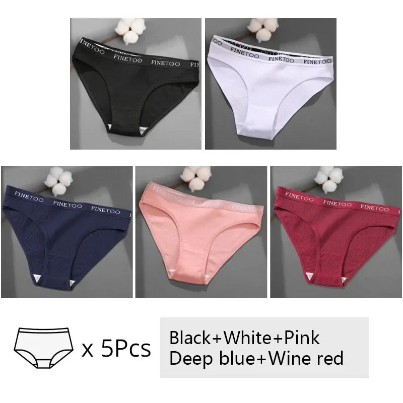 Finetoo 5Pcs Women Sexy Cotton Briefs Intimates Solid Color Low Waist Panty High Elasticity Underwear Female Breathable Lingerie