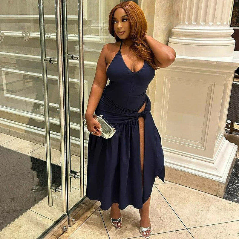 CM.YAYA Elegant Women's Set Sleeveless Strap Bodysuit +Long Skirts Set Autumn Tracksuit Sexy 2024 Tie Up Two 2 Piece Set Outfits