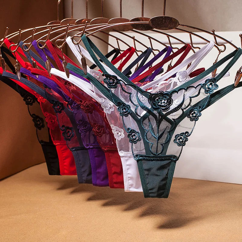 Women Panties Sexy Embroidery  Panty Transparent Underwear Female Intimates Seamless Briefs G String Thongs Lingerie Knickers