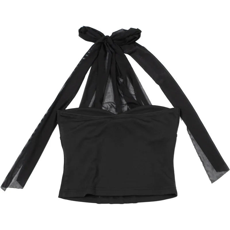 High Quality Hot Selling Wholesale 2025 New Women's Clothing Sexy Mesh Hanging Neck Imitation Fish Bone Exposed Navel Vest Women