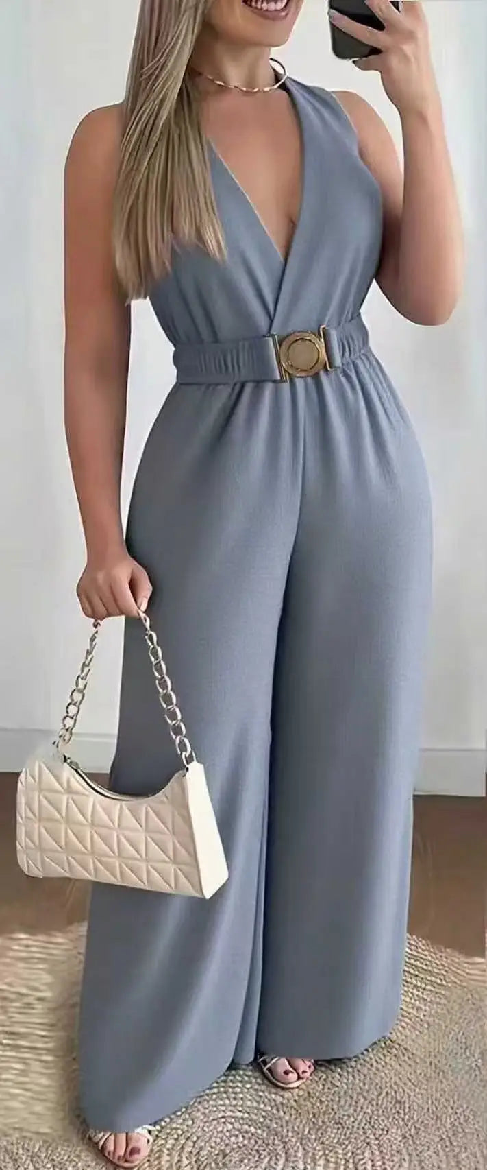 Women’s Sexy Deep V-Neck Wide Leg Jumpsuit