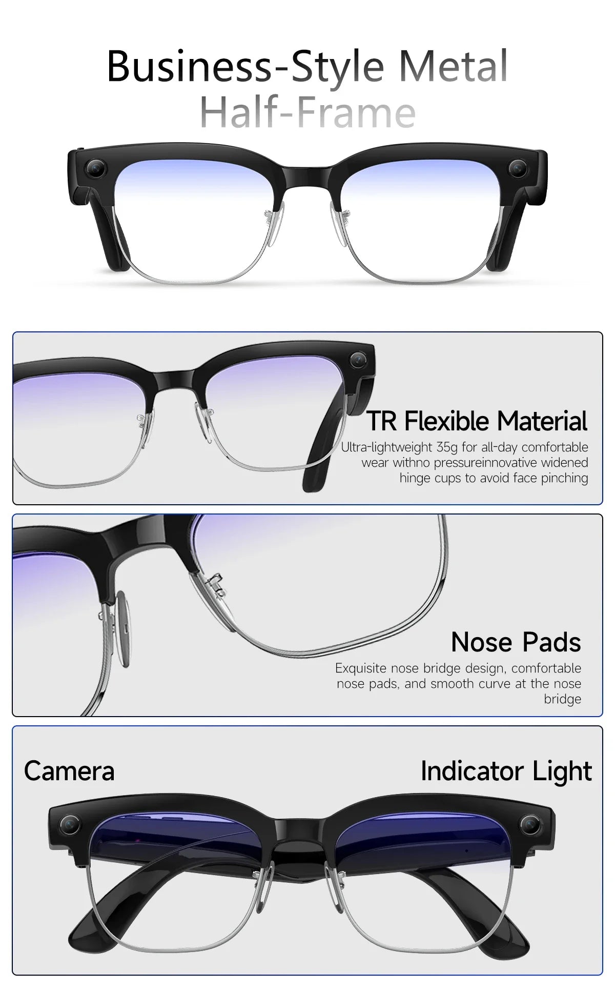 2026 New AI Smart Glasses 8MP HD Camera AI Object Recognition AI Translation 4K ULTRA HD IP66 Waterproof BT Call Smart Glasses