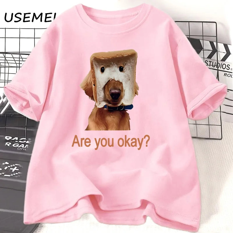 Funny Bread Dog Cat T-shirt Women Men Couple Graphic T Shirts Summer Lover Clothing Animal Cotton Short Sleeve Tshirt Tops